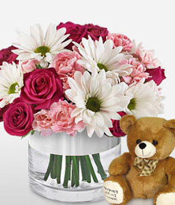 Bliss<Br><span>Pink & White Arrangement - Free Teddy Bear </span>