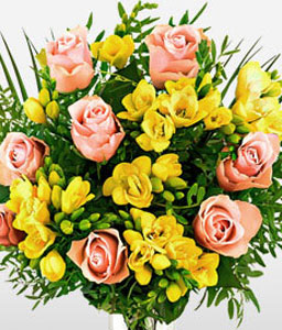 Gleeful Roses and Freesia