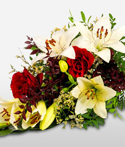 Sympathy Bouquet In White and Red Flowers