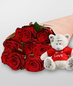 Pleasant Greeting - Roses with Teddy