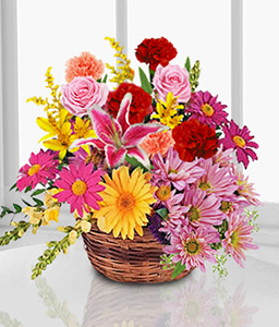 Basket Of Charms - Mixed Flowers Basket