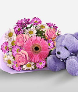 Gerberas N Roses With Teddy