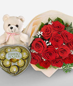 Dozen Red Roses <Br><span>Free Chocolates And Teddy Bear</span>