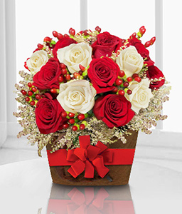 Charming Affluence - 18 Red & White Roses