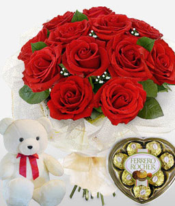 Trio Amor - Red Roses + Teddy + Chocolate