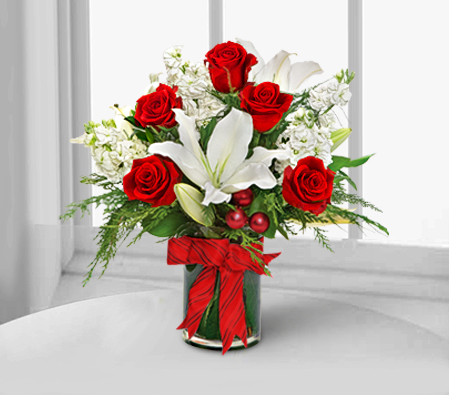 Candy Cane Arrangement-Red,White,Lily,Rose,Arrangement