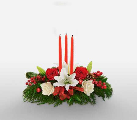 Candlelight Centerpiece-Green,Red,White,Centerpiece,Arrangement