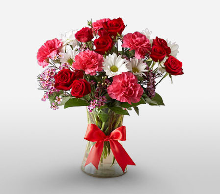 Fantasy-Pink,Red,Yellow,Carnation,Chrysanthemum,Daisy,Rose,Arrangement