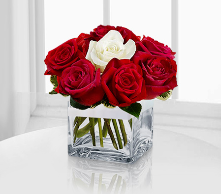 Lovers Roses-Red,White,Rose,Arrangement