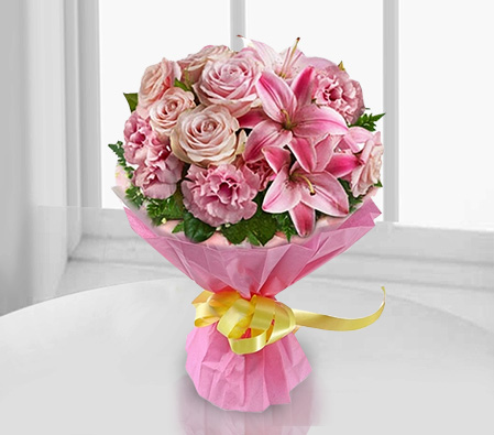 Enchanting-Pink,Rose,Mixed Flower,Lily,Carnation,Bouquet