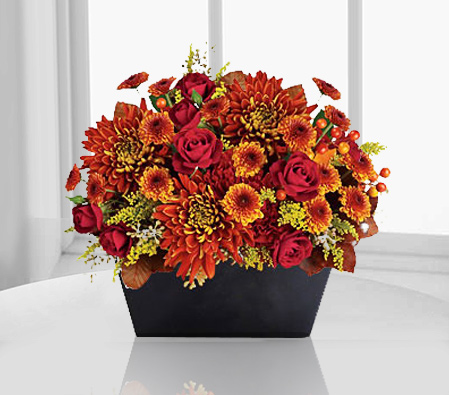 Sunset Charm-Orange,Red,Carnation,Chrysanthemum,Rose,Arrangement