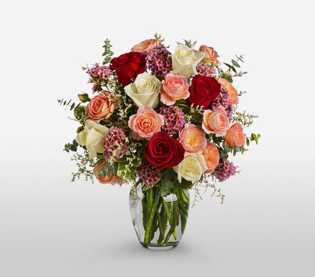 Vintage Romance-Peach,Red,White,Rose,Arrangement