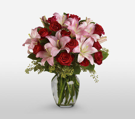 Love Divine-Pink,Red,Lily,Rose,Arrangement