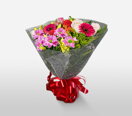 Love From Zurich-Lavender,Mixed,Pink,Purple,Chrysanthemum,Gerbera,Mixed Flower,Rose,Bouquet