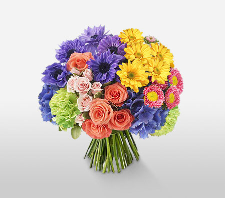 Aufstand Der Farben-Blue,Lavender,Mixed,Orange,Pink,Purple,Violet,Yellow,Carnation,Chrysanthemum,Daisy,Gerbera,Hydrangea,Mixed Flower,Rose,Bouquet