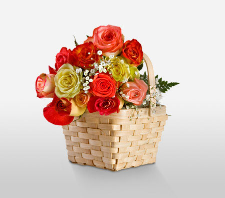 Myriad Love-Mixed,Orange,Red,Yellow,Rose,Arrangement,Basket