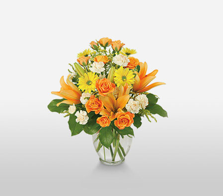 Florida Keys-Mixed,Orange,Yellow,Carnation,Lily,Mixed Flower,Rose,Arrangement