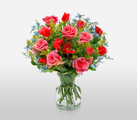 Mayflower-Blue,Red,Rose,Mixed Flower,Arrangement