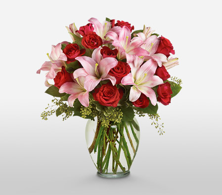 Love Divine-Pink,Red,Lily,Rose,Arrangement