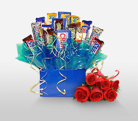 Chocoholic Gourmet Hamper-Red,Chocolate,Gourmet,Rose,Basket,Hamper