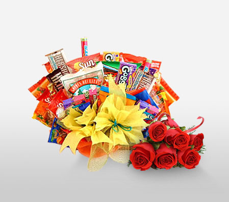 Royal Treat-Red,Chocolate,Gourmet,Rose,Basket,Hamper