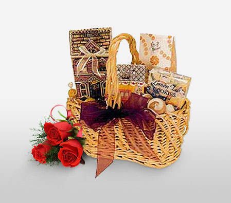 Christmas Hamper-Red,Chocolate,Gourmet,Rose,Basket,Hamper