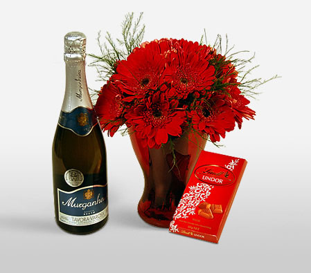 Love Combo-Red,Chocolate,Daisy,Gerbera,Hamper,Champagne