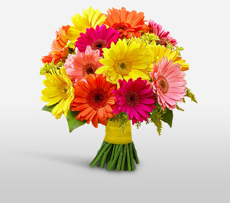 Crazy Daisy-Mixed,Orange,Pink,Red,Yellow,Gerbera,Bouquet