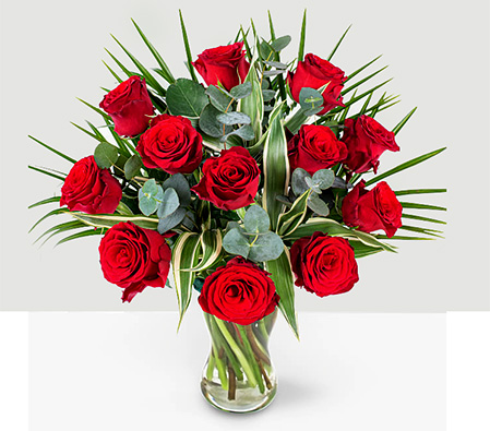 Bouquet of 12 Red Roses-Red,Rose,Bouquet