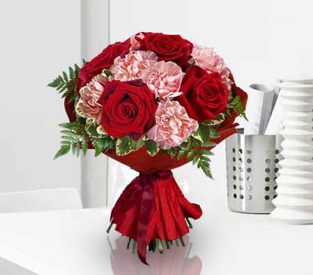 Divine Abode-Pink,Red,Carnation,Rose,Bouquet