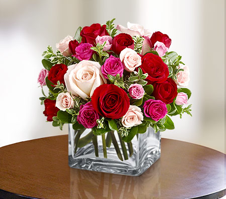 Abundant Love-Mixed,Peach,Pink,Red,Rose,Arrangement