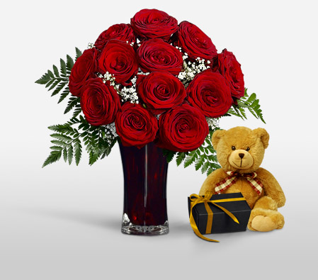 Love Medley-Red,Chocolate,Teddy Bear,Arrangement,Soft Toys