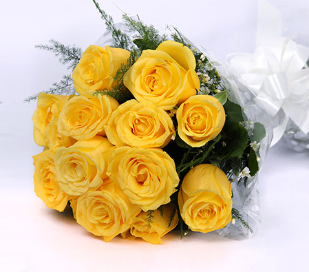 1 Dozen Yellow Roses Bouquet-Yellow,Rose,Bouquet