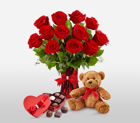 Pacific Vigor-Red,Chocolate,Rose,Teddy Bear,Arrangement