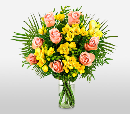 Gleeful Roses and Freesia