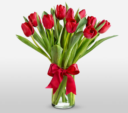 Rustic Red Tulips in Vase