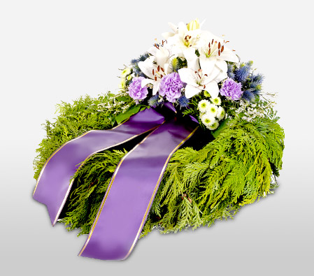 White and Lilac Flowers Sympathy Wreath