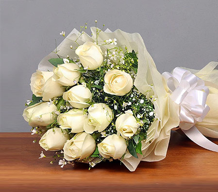 Hand Tied Bouquet of 12 White Roses