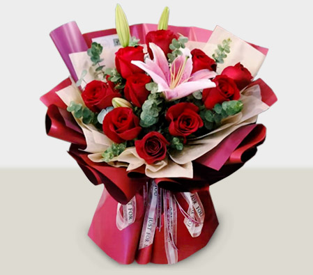 With Love - Roses and Lily Bouquet