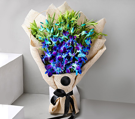 Blue 6 Orchid Jute Bouquet