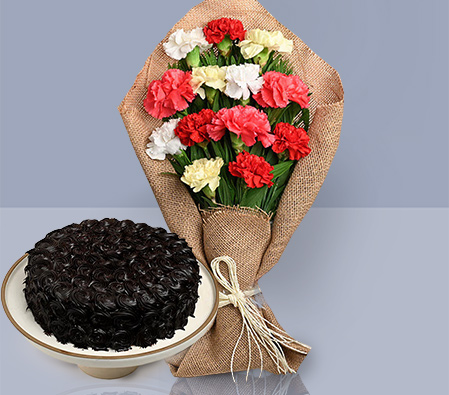 Tempting Truffle Cake With Mixed Carnations