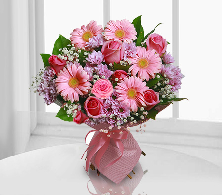 In The Pink Bouquet-Pink,Carnation,Gerbera,Bouquet