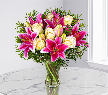 Pink Lilies and Roses Bouquet