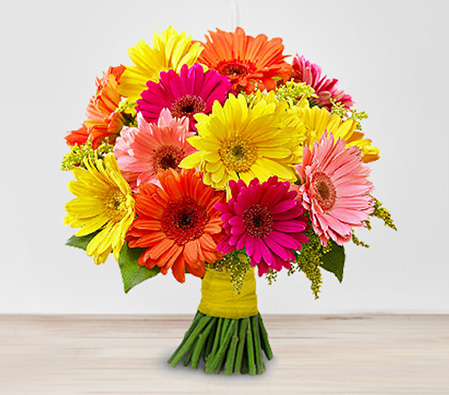 Dreamy Daisies-Mixed,Orange,Peach,Red,Yellow,Gerbera,Daisy,Bouquet,Flowers