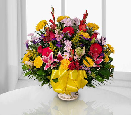 Birthday Celebrations-Mixed,Orange,Pink,Red,White,Yellow,Carnation,Gerbera,Lily,Mixed Flower,Bouquet