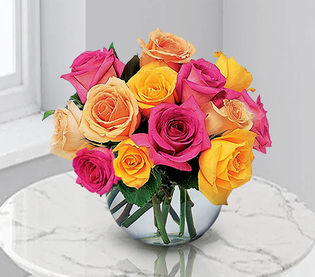 Rose Affair-Pink,Yellow,Rose,Arrangement