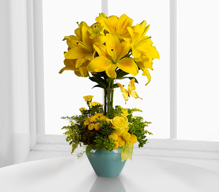 Lily Topiary-Yellow,Lily,Rose,Arrangement