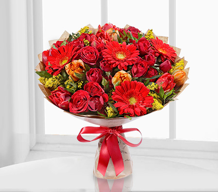 Collins Street-Red,Tulip,Rose,Mixed Flower,Gerbera,Bouquet