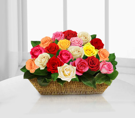 Reinbo Matsuri-Mixed,Pink,Red,White,Yellow,Rose,Arrangement,Basket