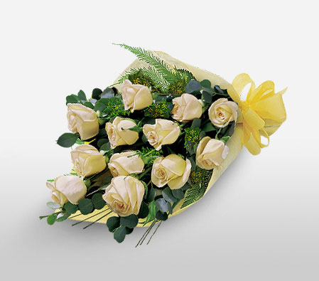 New Dawn - Dozen Roses-Yellow,Rose,Basket